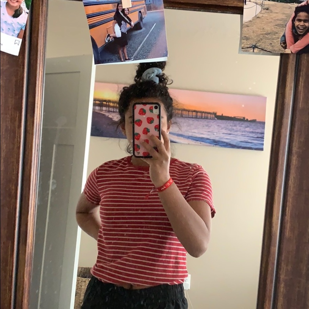 Red and white striped brandy Melville shirt.